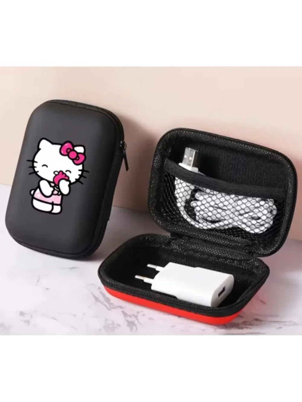 Hello Kitty Hard Shell Cable Organizer Case Earbuds Charger Storage Travel Bag